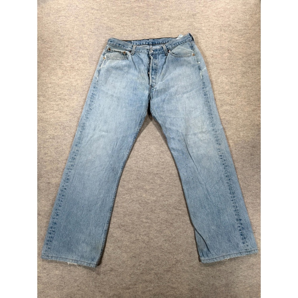 Levis 501 Straight Jeans Mens 36x36 Blue Denim Light Wash Mid Rise 00501-0113